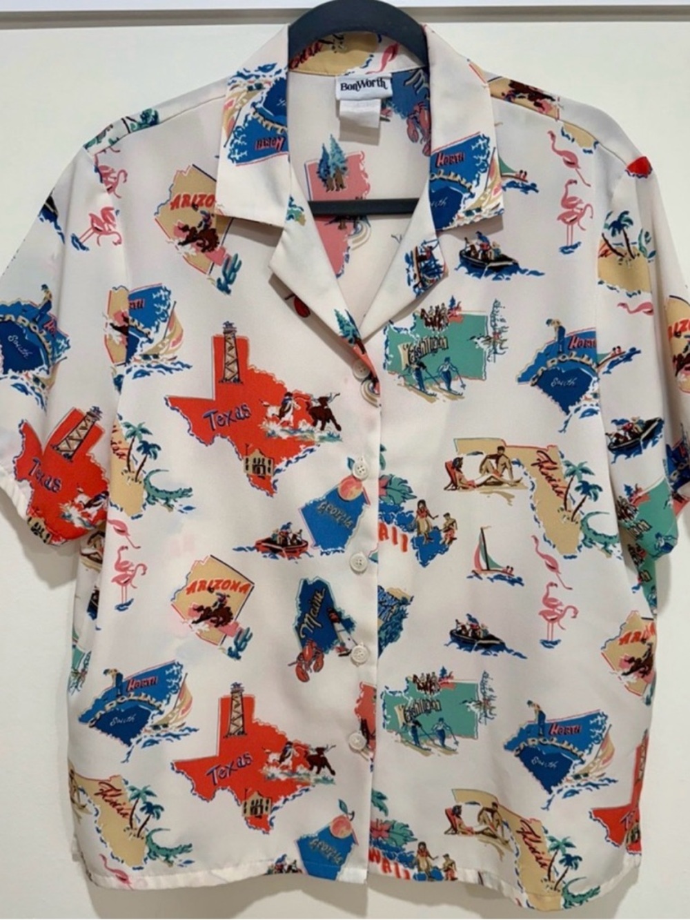 Vintage 90s BonWorth "Tourist Vacation" Map Print Button-Up Shirt - Size Medium